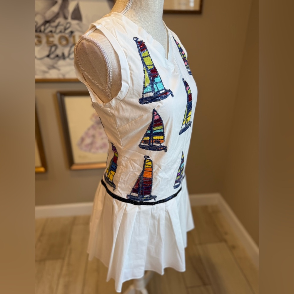 New! QUEEN OF SPARKLES Pleated Sailboat Tank Midi Dress - Picture 6 of 10